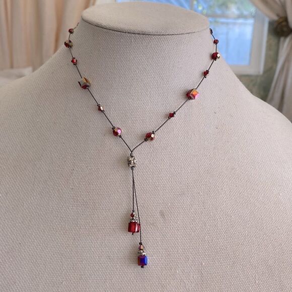 Dabby reid ab ruby red crystal bead hematite color chain extender chain earring - Picture 1 of 5